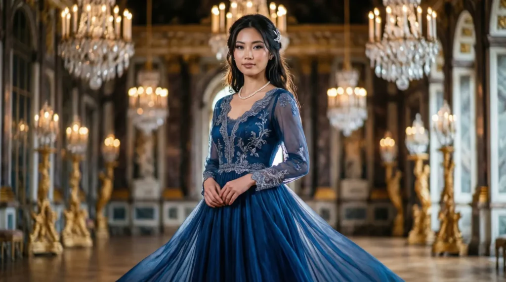 Elegant Blue Dress Captions