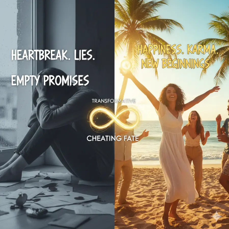 Heartbreak to Happiness: Transformative Karma Cheating Captions